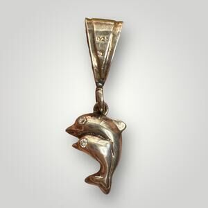 Sterling Silver 925 Dolphin Pendant with Clear Stones- Vintage